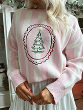 Holiday Pink Striped Christmas Tree Sweater