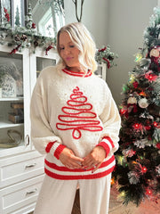 Jolly Pines Cream And Red Pullover