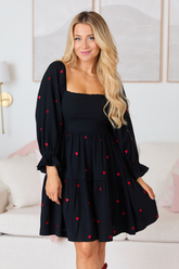 Dress To Impress Black Heart Smocked Top Mini Dress FINAL SALE