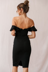 Rossi Ruffled Off The Shoulder Bodycon Dress Black