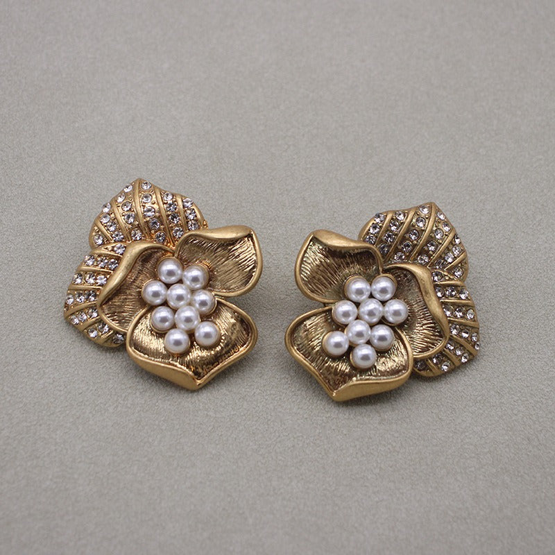 Medieval Pearl Camellia Clip Earrings