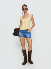 Auroraah Textured Frill Top Lemon