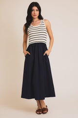 Forest Scooped Neck Sleeveless Knit & Woven Mix Dress