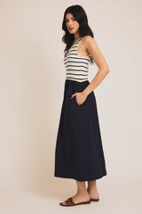 Forest Scooped Neck Sleeveless Knit & Woven Mix Dress