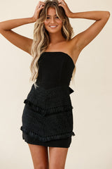 Paloma Crochet Tassel Strapless Dress Black