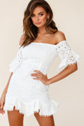 Elissa Off-Shoulder Broderie Anglaise Dress White