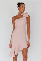 Tiffany One-Shoulder Bow Dress Blush