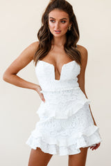 James Tiered Frill Mini Dress Lace White