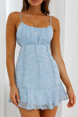 Promise Me Ruched Bust Pintuck Pleat Detail Dress Leaf Print Blue