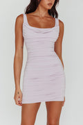 Arabella Ruched Wide Strap Bodycon Dress Lilac