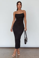 Well Versed Pleated Bust Textured Maxi Dress Black