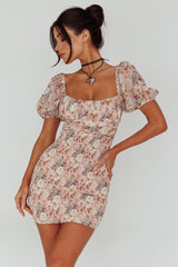 Joie Puff Sleeve Shirred Dress Floral Blush