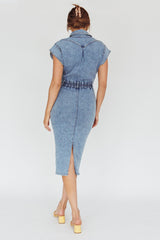 New Day Short Sleeve Button-Up Midi Dress Denim