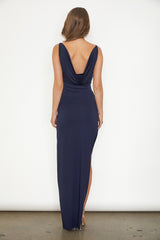 Hollywood Heartthrob Surplice Neckline Split Dress Navy
