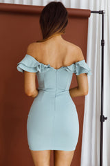 Rossi Off-Shoulder Double Ruffle Dress Blue