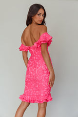 Rossi Off-Shoulder Double Ruffle Lace Dress Hot Pink
