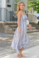 Lovingly Yours Lavendar Stripe Floral Midi Dress