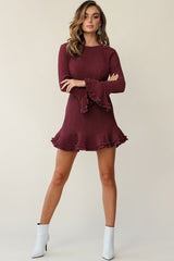 Marta Flared Cuff Cut-Out Back Dress Plum