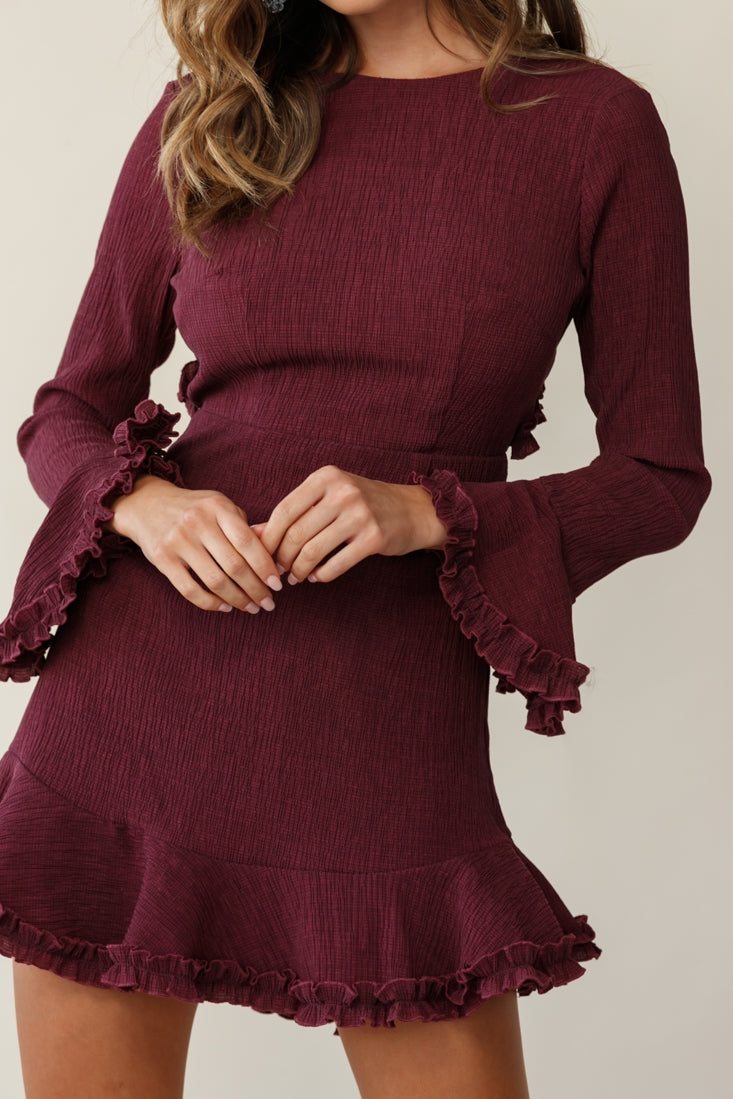 Marta Flared Cuff Cut-Out Back Dress Plum