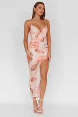 Lake Como Fitted Bodice Side Split Dress Floral Pink