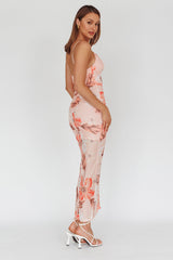 Lake Como Fitted Bodice Side Split Dress Floral Pink
