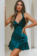 Champs Elysees Halterneck Ruffle Hem Mini Dress Forest Green