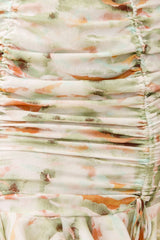 Serena Puff Sleeve Ruched Detail Dress Watercolor Print Green