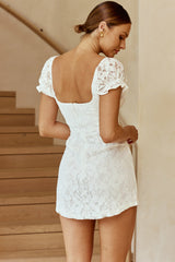 Norma Jean Puff Sleeve Cut-Out Bust Lace Mini Dress White