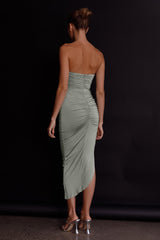 Roma U-Neckline Ruched Midi Dress Pistachio
