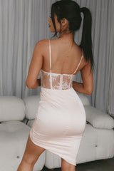 Tuscany Lace Bodice Ruched Dress Blush