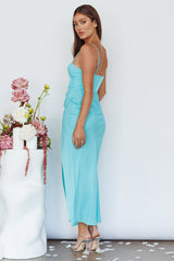 Dulces Suenos Rhinestone Trim Midi Dress Teal