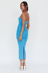 Tavia Cut-Out Ruched Midi Dress Blue