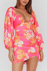 Fly Away Drawstring Bust Dress Floral Pink