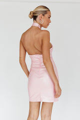 For The Gram Faux Leather Halter Dress Pink