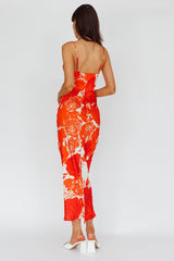 Highland Pleated Bust Midi Dress Floral Orange