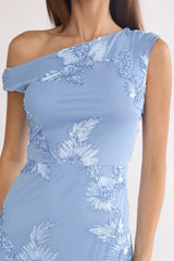 Moonlit Magic Asymmetric Neckline Embellished Maxi Dress Blue