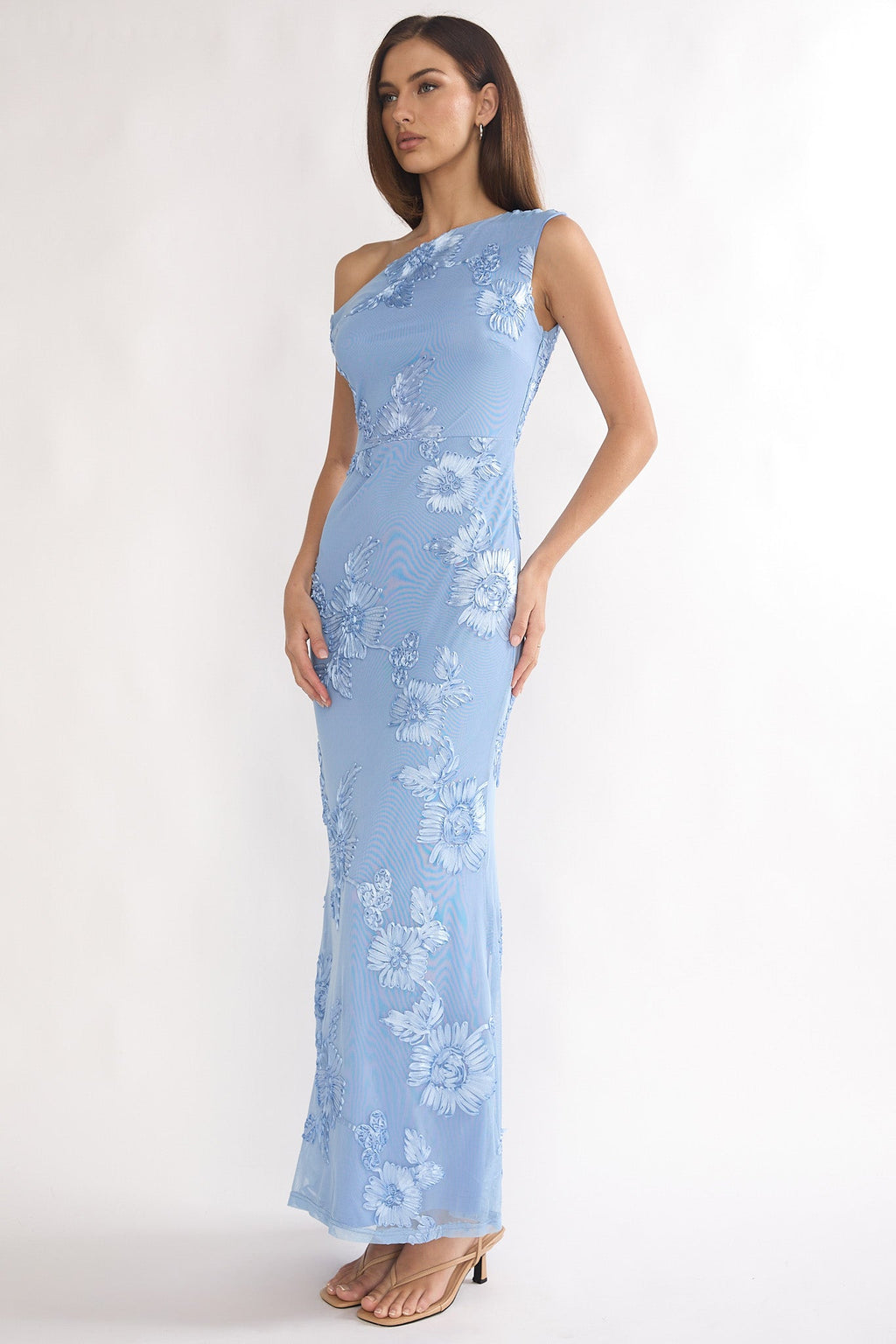 Moonlit Magic Asymmetric Neckline Embellished Maxi Dress Blue