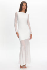 Lustre Long Sleeve Open Back Maxi Dress White