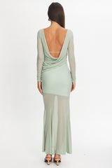 Lustre Long Sleeve Open Back Maxi Dress Sage
