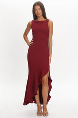 Lights On Asymmetric Hem Maxi Dress Wine