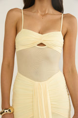 Kamilah Ruched Sheer Waist Maxi Dress Yellow