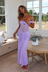 Kamilah Ruched Lace Maxi Dress Lilac