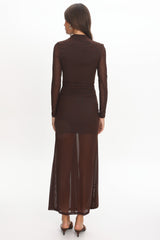 Girl's Night Long Sleeve Mesh Maxi Dress Chocolate