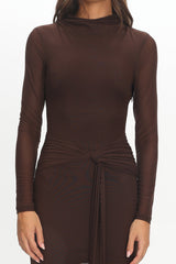 Girl's Night Long Sleeve Mesh Maxi Dress Chocolate
