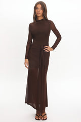 Girl's Night Long Sleeve Mesh Maxi Dress Chocolate