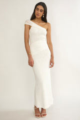 Gala One-Shoulder Textured Maxi Dress White