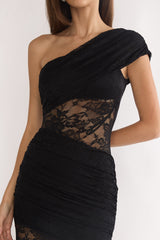 Gala One-Shoulder Maxi Dress Lace Black