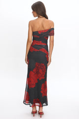 Gala One-Shoulder Maxi Dress Rose Black
