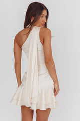 Truett One-Shoulder Sash Mini Dress Eggshell
