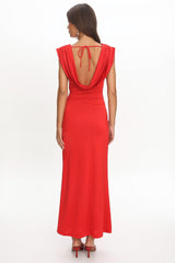 Fermi Draped Shoulder Maxi Dress Red